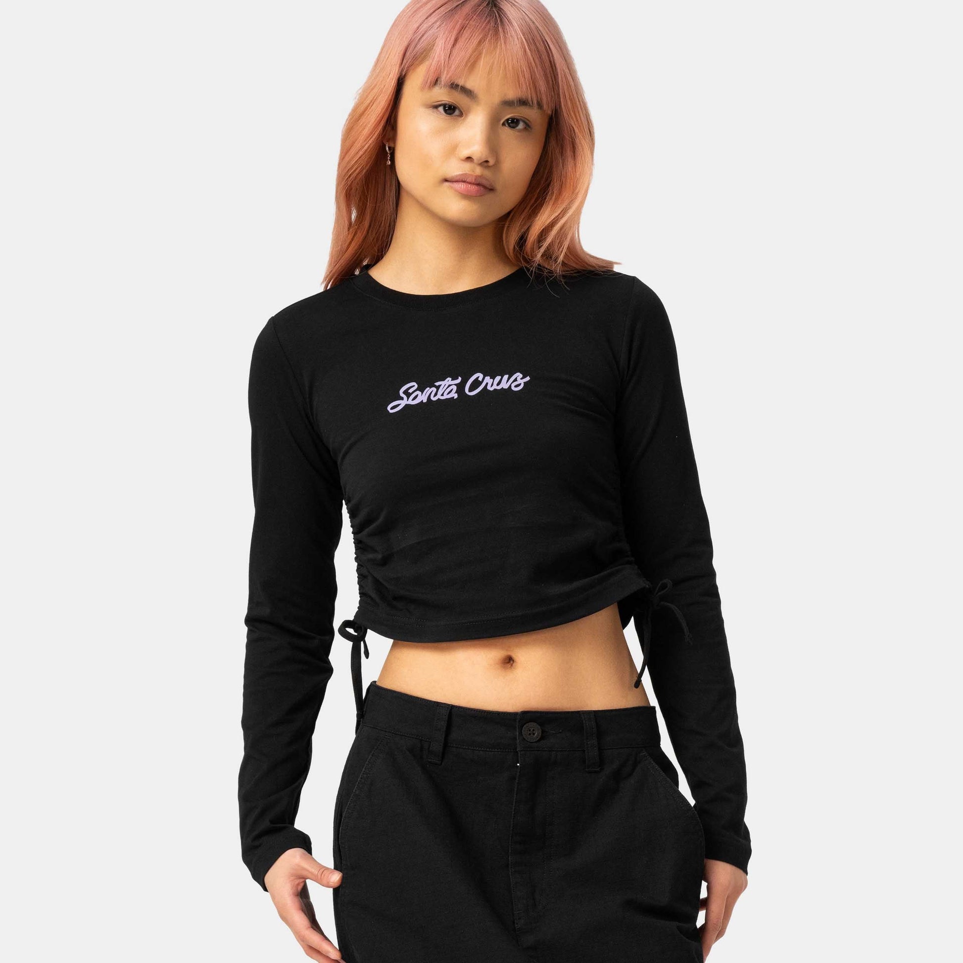 Santa Cruz Love Script Strip Tie L/S Top Black