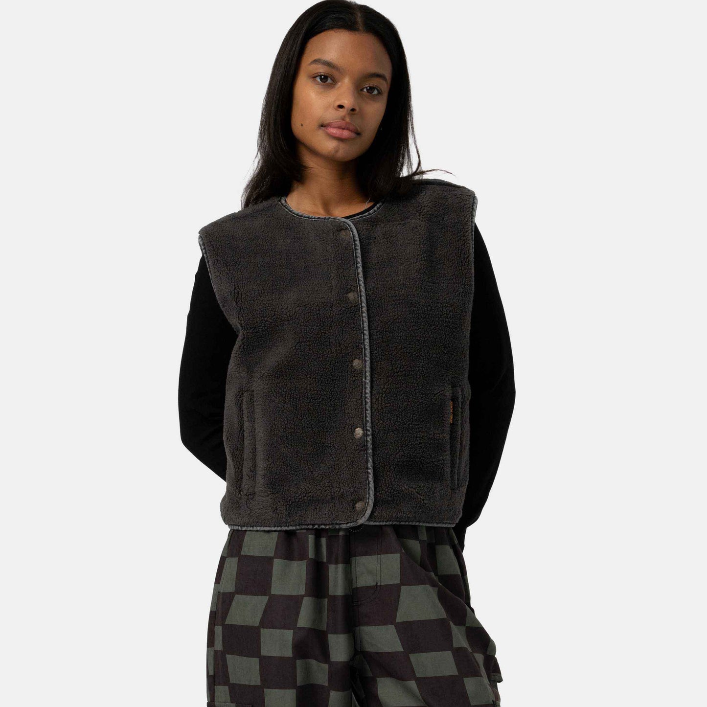 Santa Cruz Workers Reversible Vest Strange Mix Up Charcoal