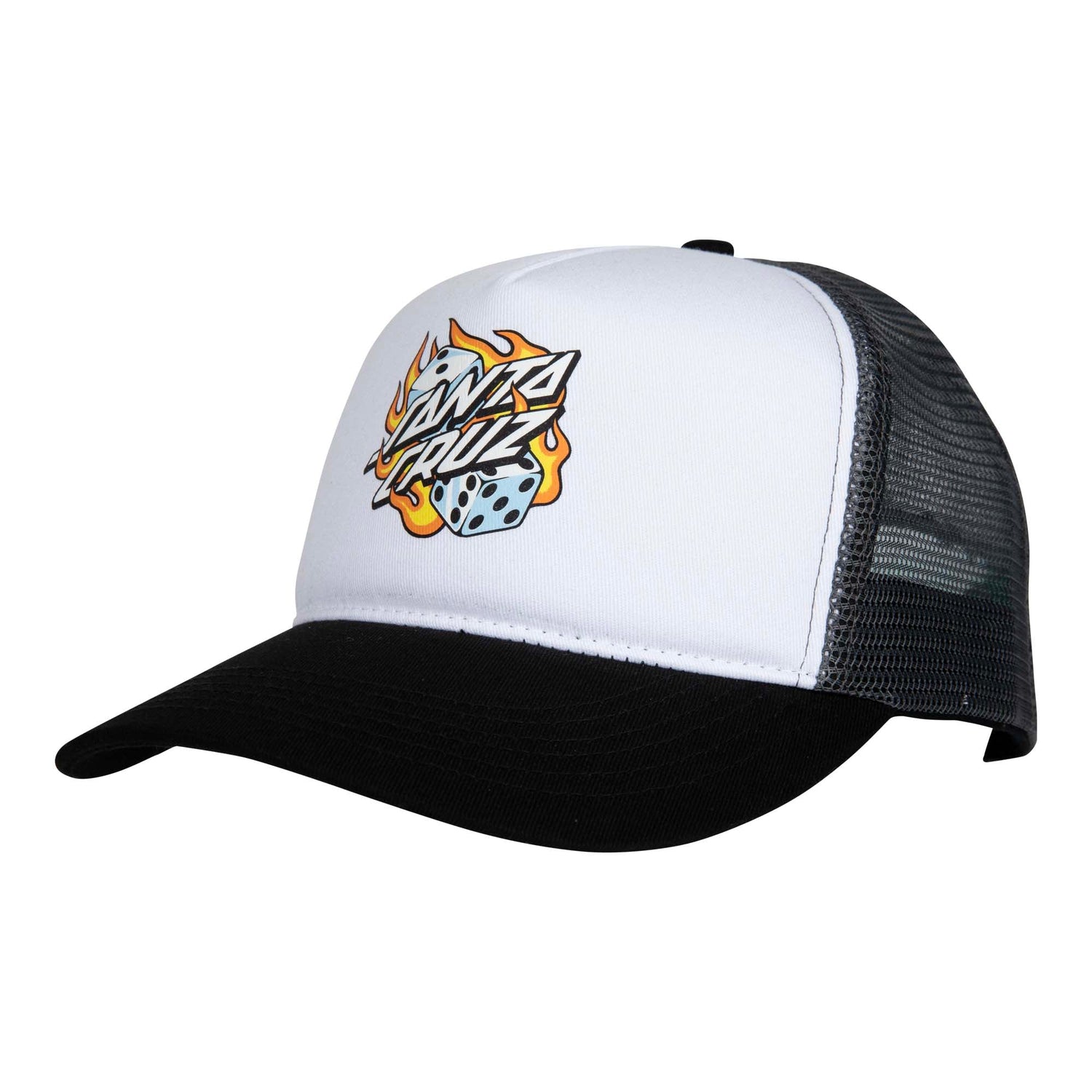 Santa Cruz Flaming Dice Dot Meshback Cap - White/Grey
