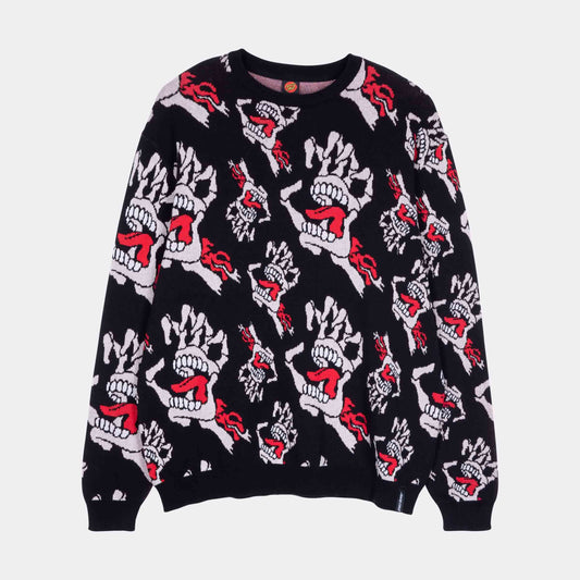 Santa Cruz Bone Hands All Over Knit Crew Black