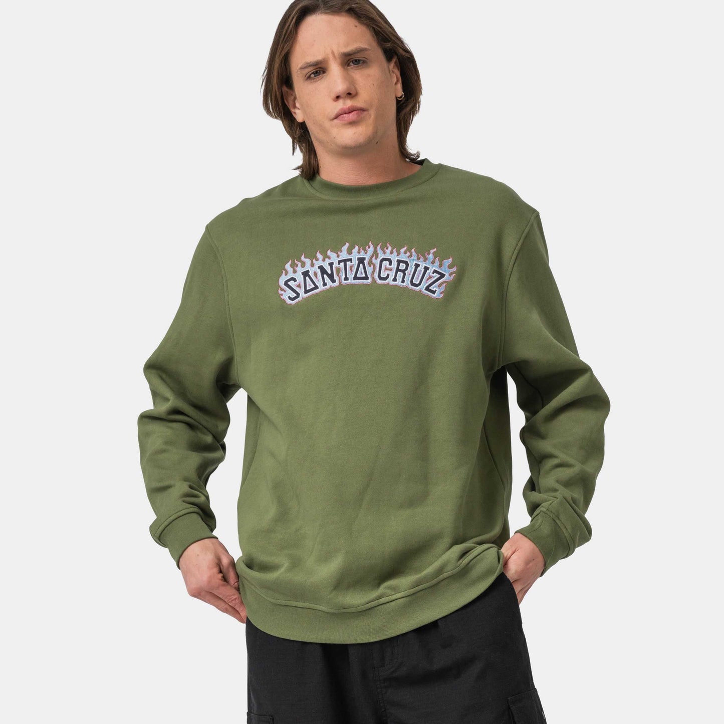 Santa Cruz Burnt Collegiate Crew Dark Moss