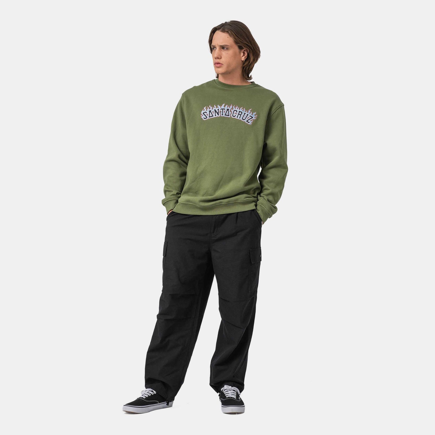 Santa Cruz Burnt Collegiate Crew Dark Moss