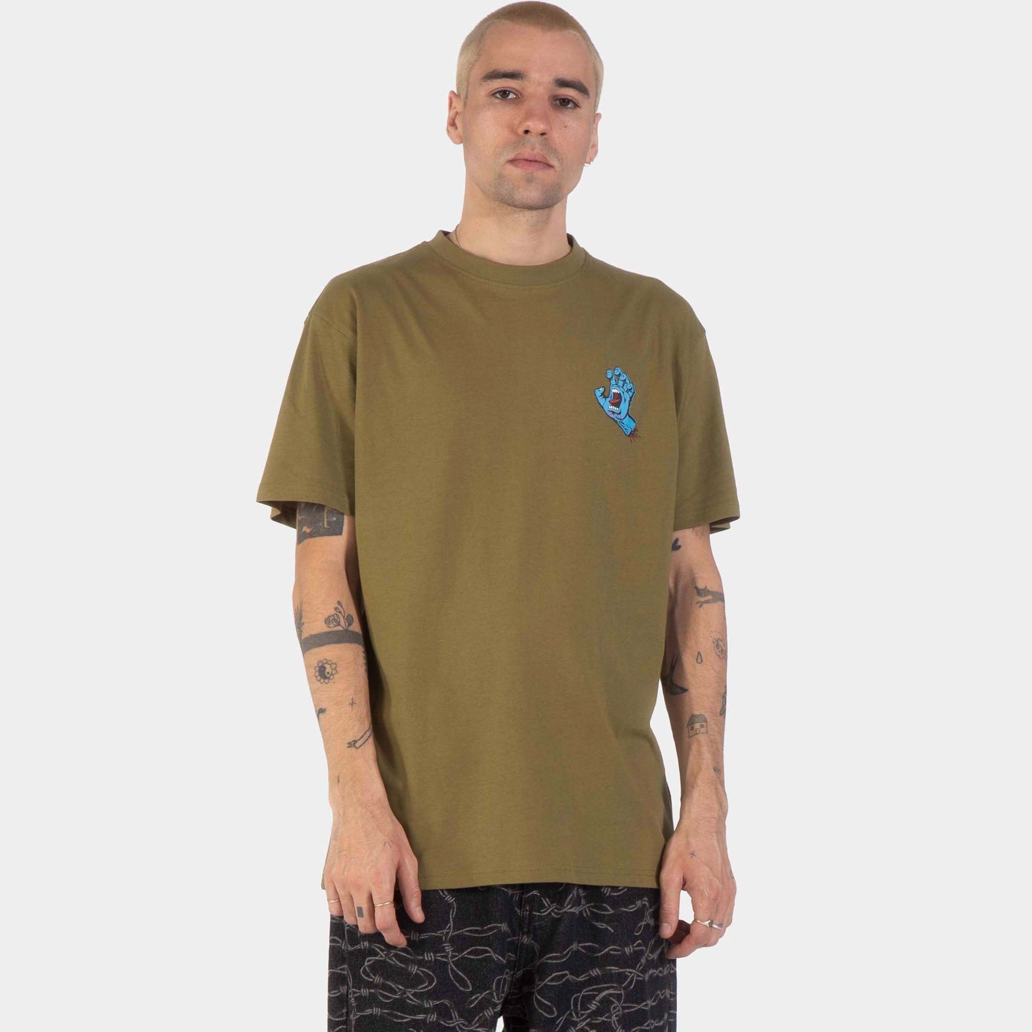 Santa Cruz | Screaming Hand Chest T Shirt Deep Olive