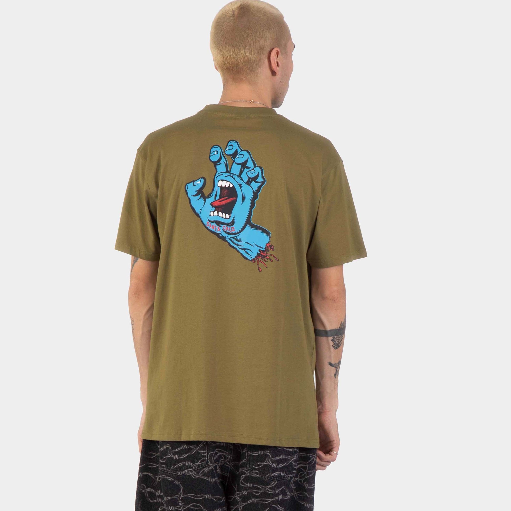 Santa Cruz | Screaming Hand Chest T Shirt Deep Olive