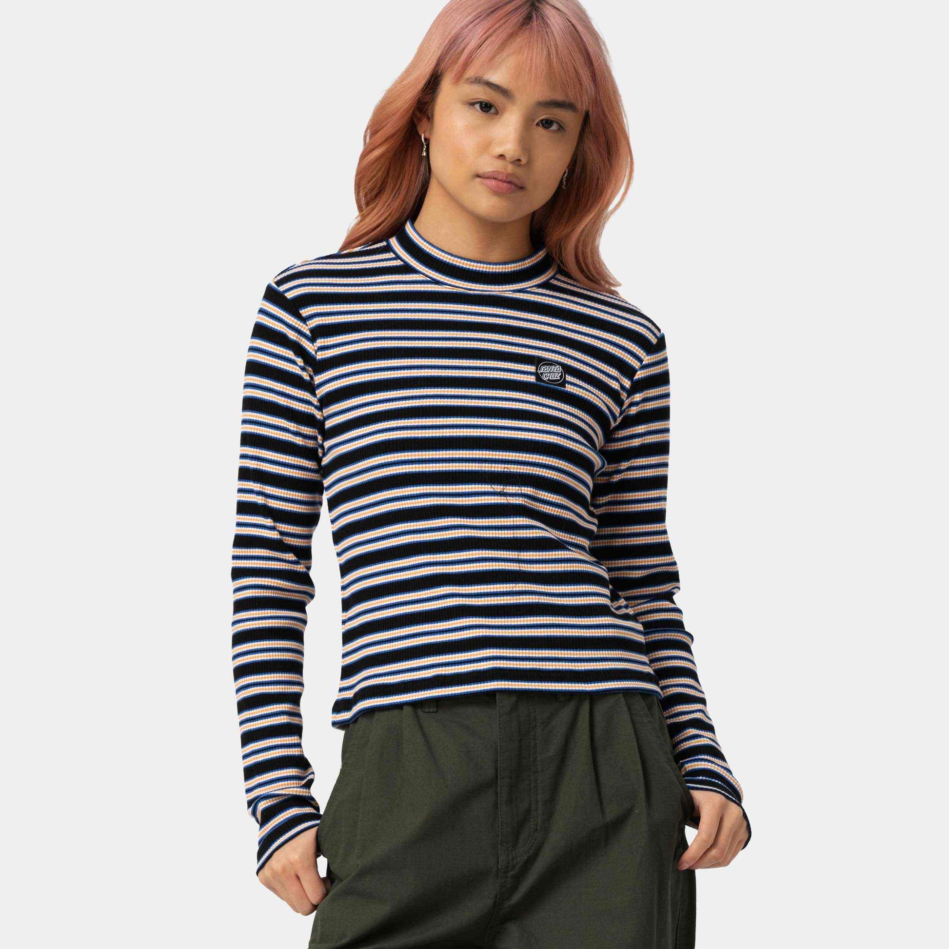 Santa Cruz Opus Dot Mock Neck L/S Top Multi Stripe