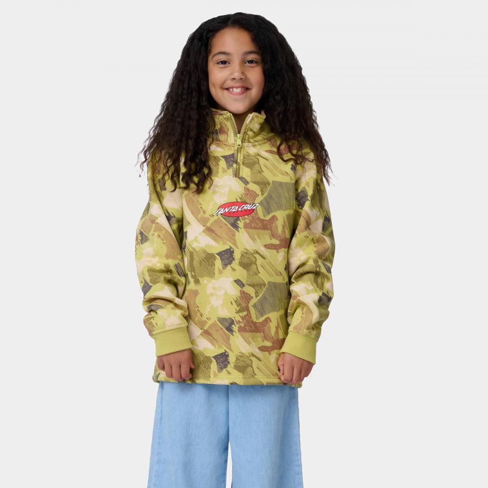 Santa Cruz | Youth Strip Oval 1/4 Zip Crew Faded Khaki Camo