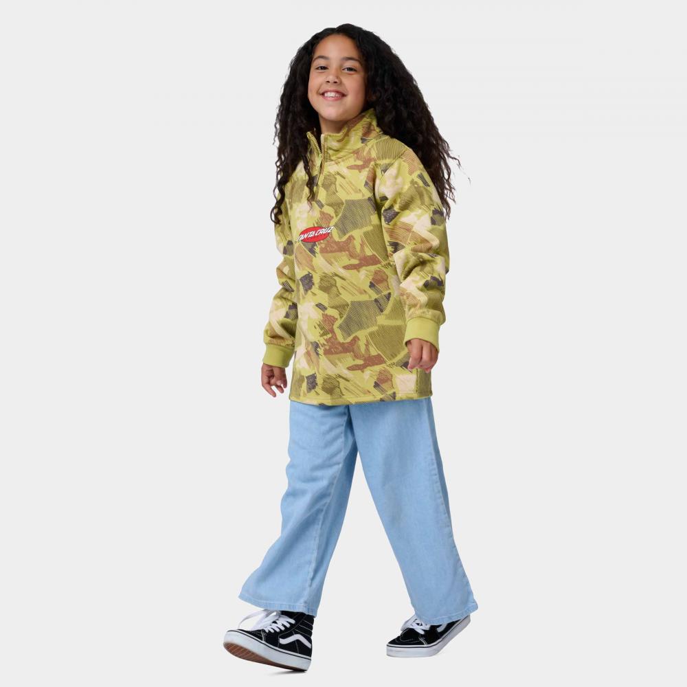 Santa Cruz | Youth Strip Oval 1/4 Zip Crew Faded Khaki Camo