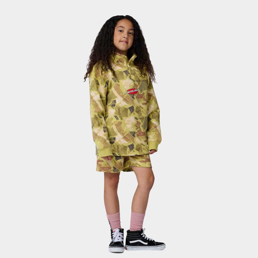 Santa Cruz | Youth Strip Oval 1/4 Zip Crew Faded Khaki Camo