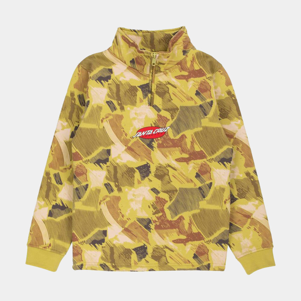 Santa Cruz | Youth Strip Oval 1/4 Zip Crew Faded Khaki Camo