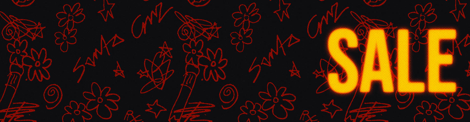 Neon Santa Cruz 'SALE' text on a black background with red floral outlines.