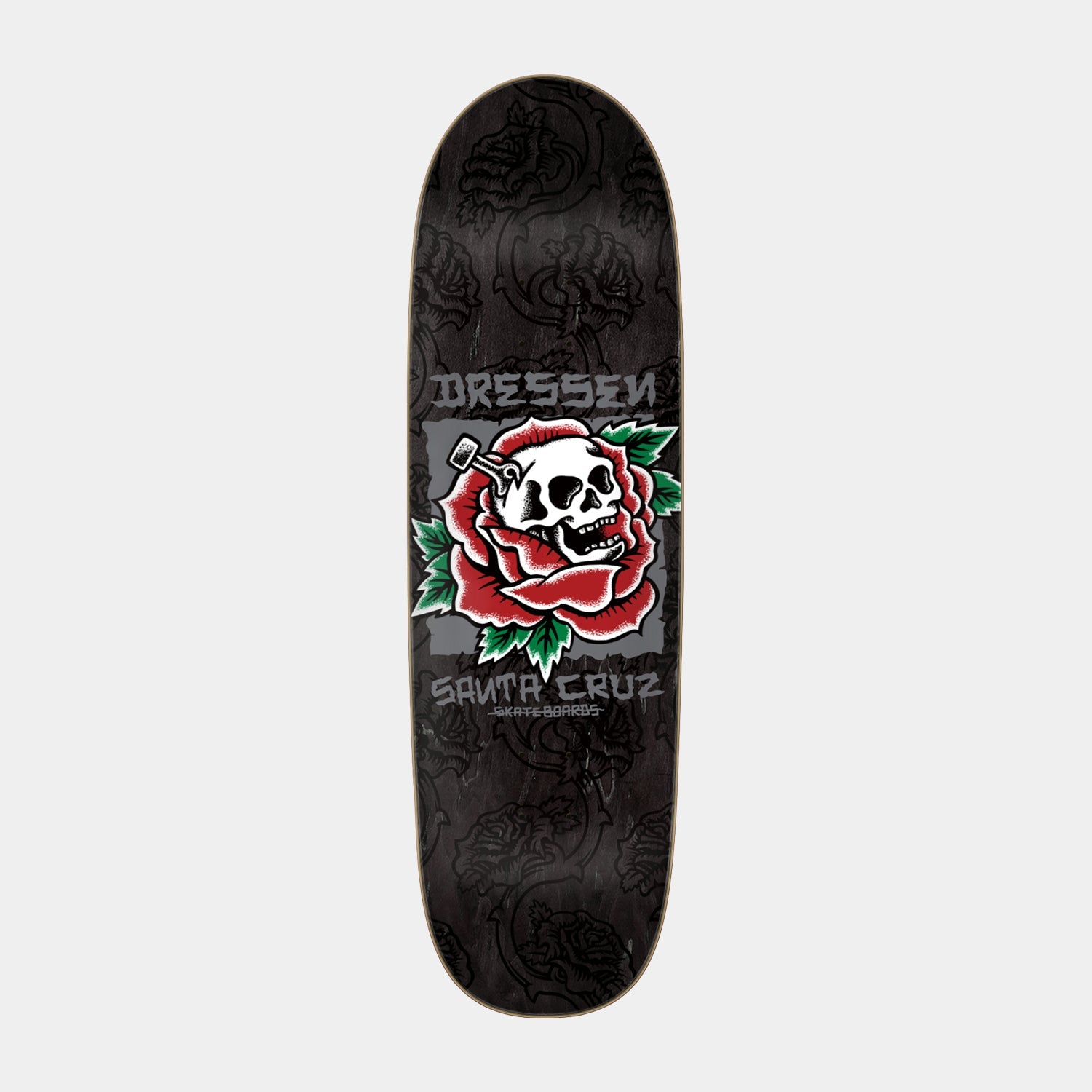 Santa Cruz Dressen Skull Rose Pro Skateboard Deck 31.95in x 9.25in Black