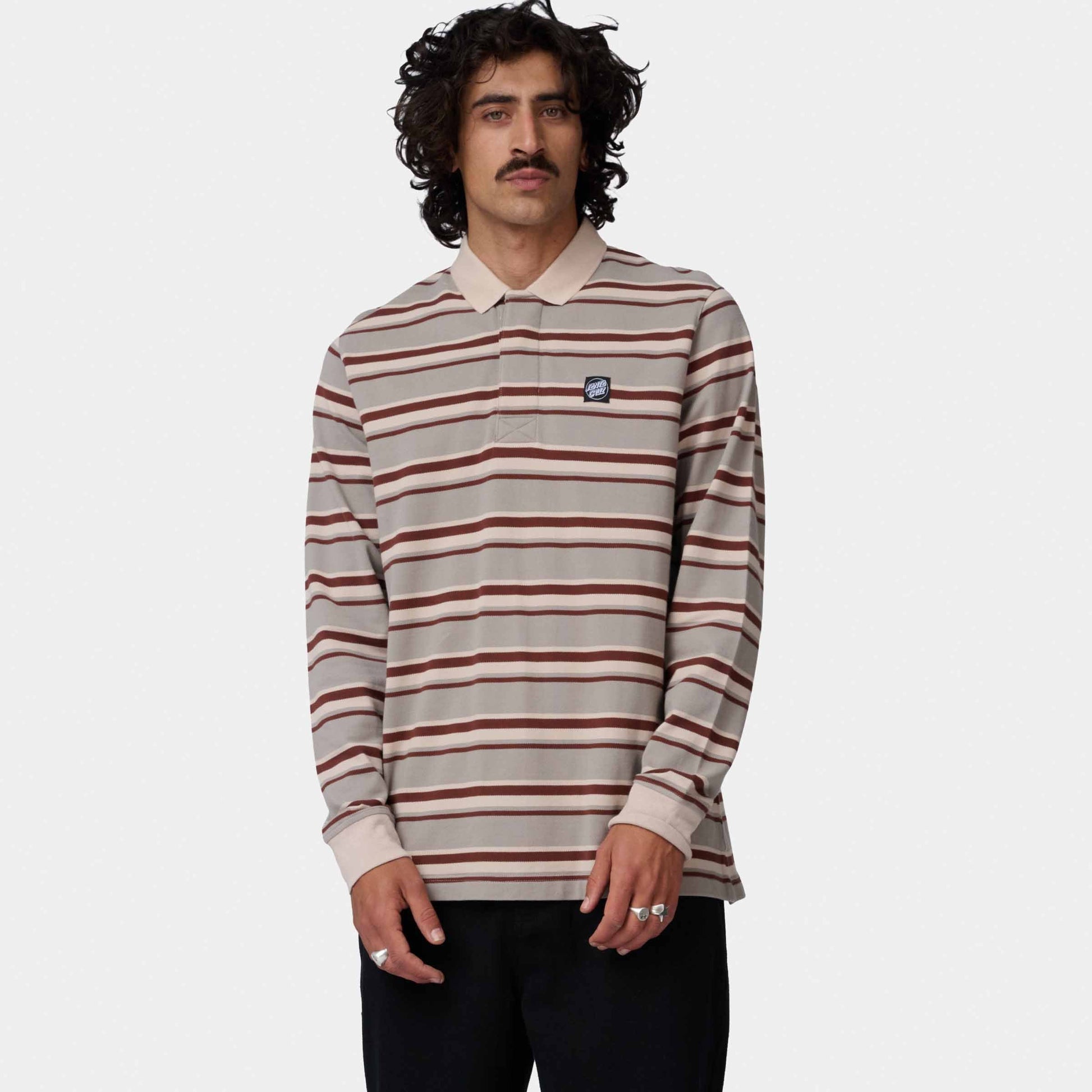 Santa Cruz Cera Long Sleeve Polo Stone Grey Coffee