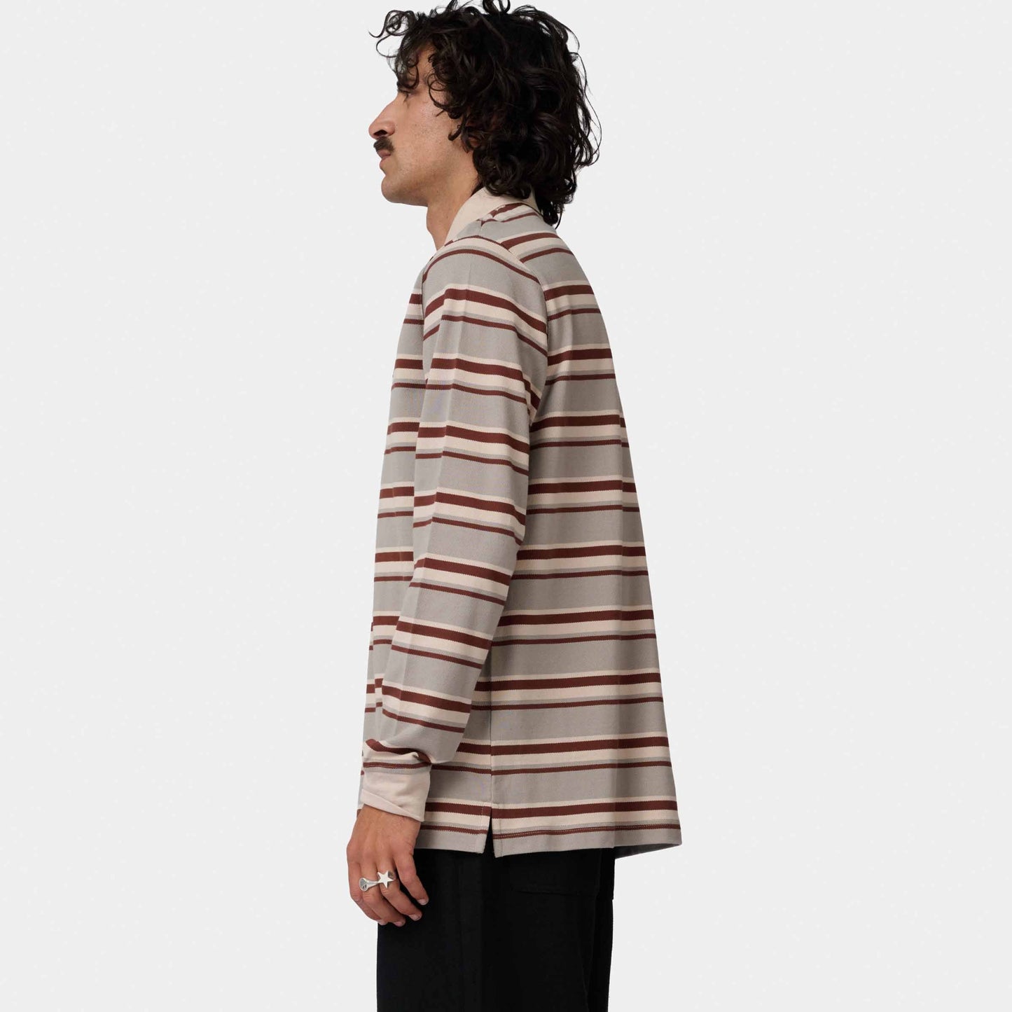 Santa Cruz Cera Long Sleeve Polo Stone Grey Coffee