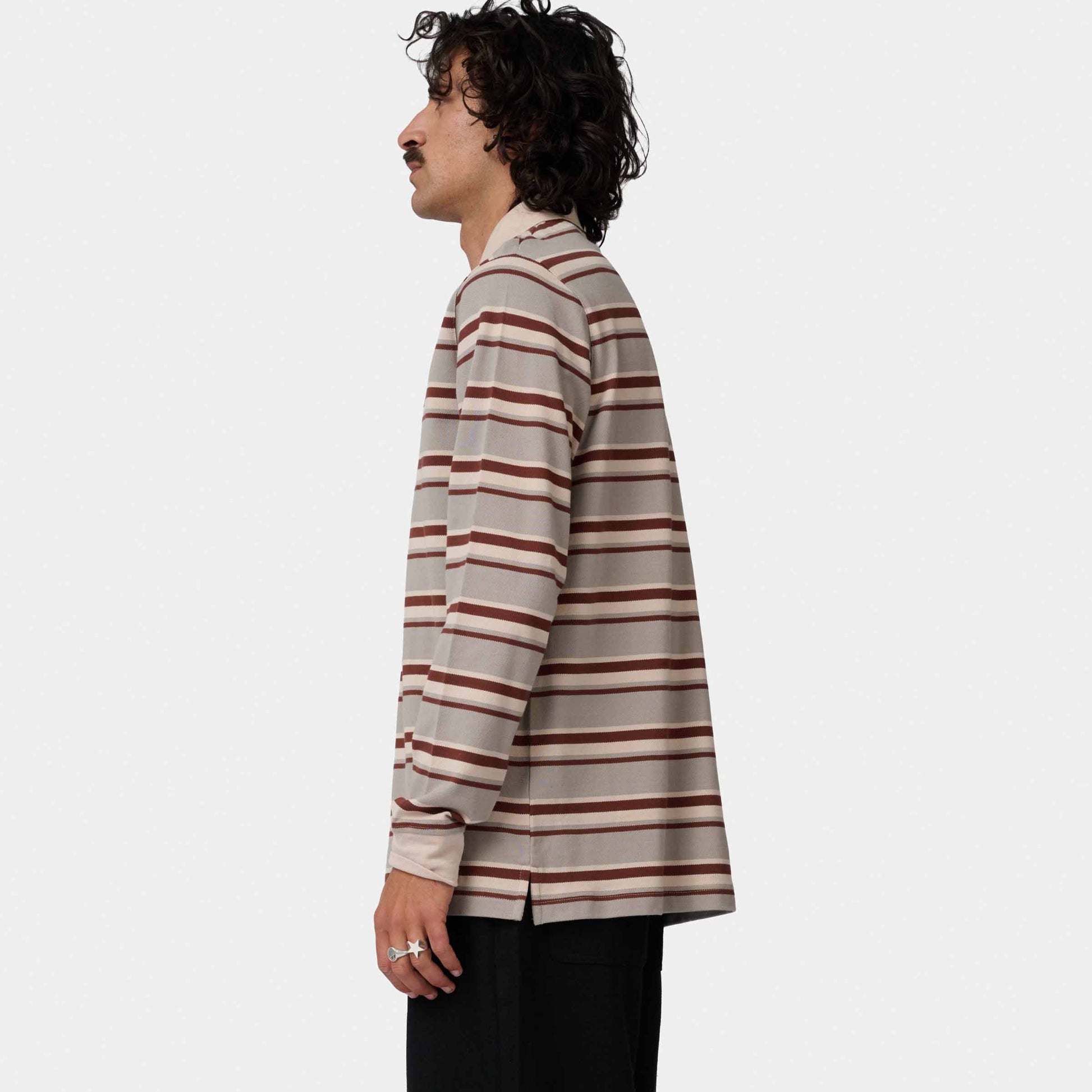 Santa Cruz Cera Long Sleeve Polo Stone Grey Coffee