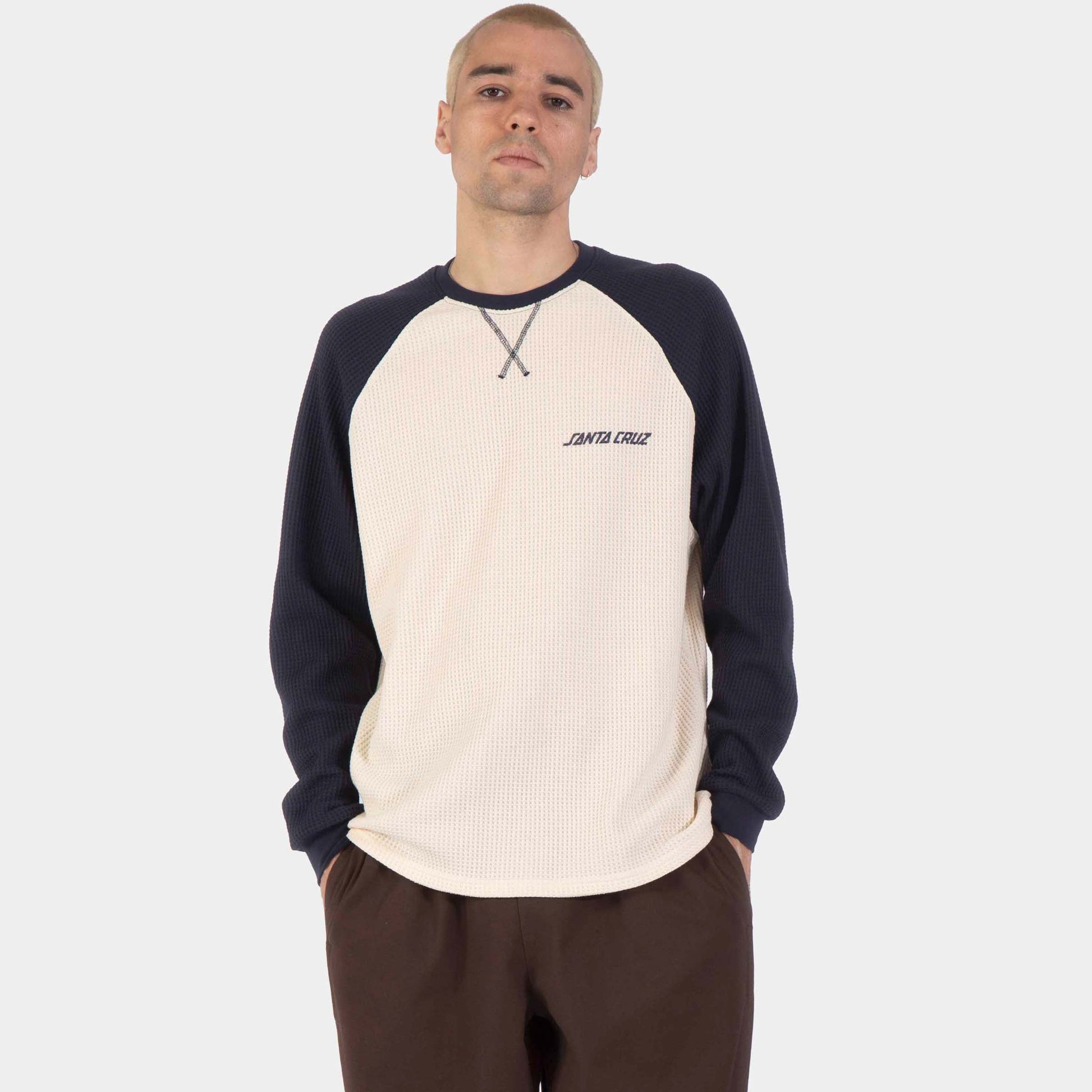 Santa Cruz | Classic Strip Raglan Long Sleeve T Shirt Wax Paper Midnight Blue