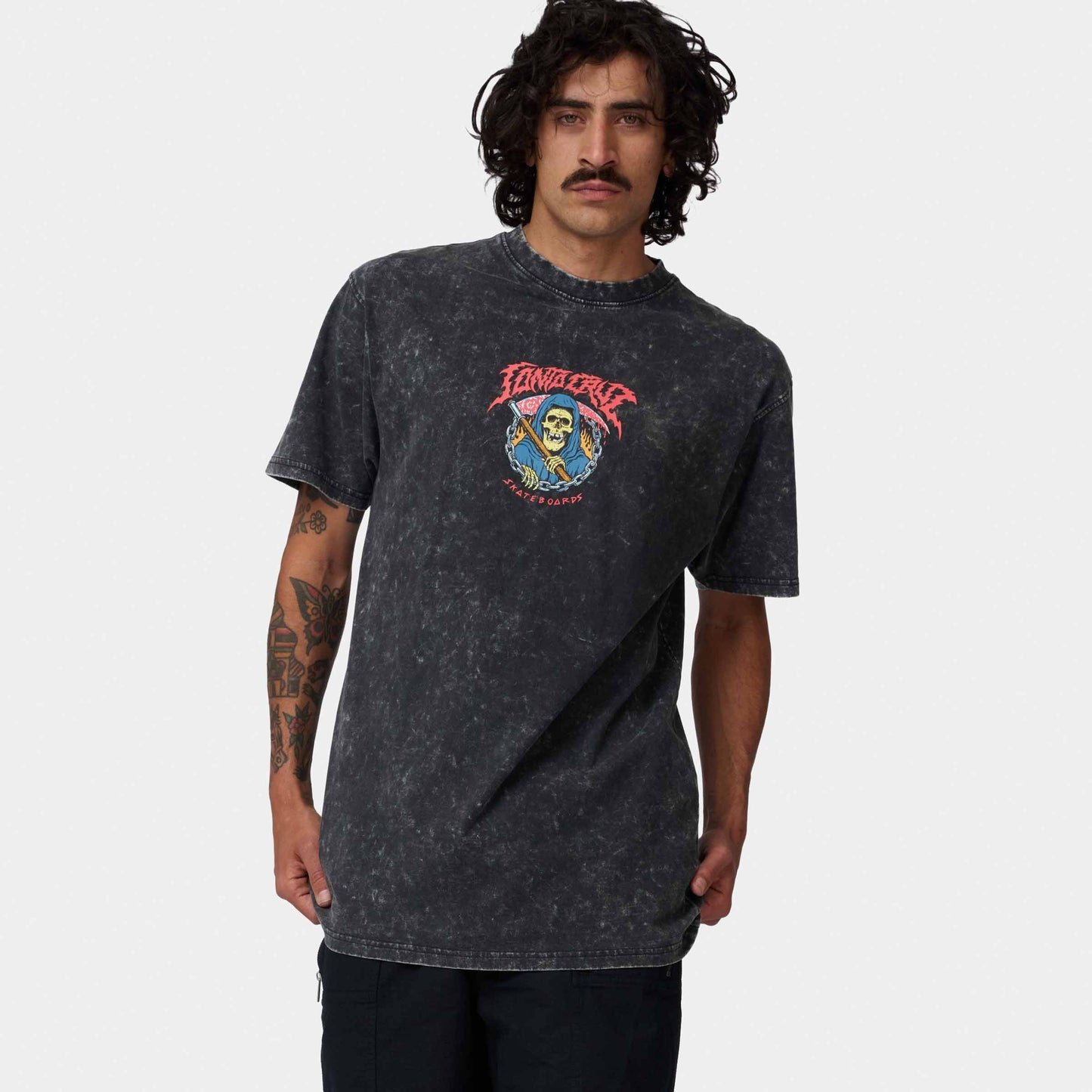 Santa Cruz Out Of Time Front T Shirt Black Acid Wash
