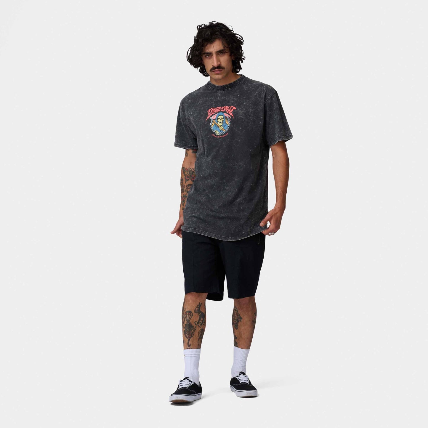 Santa Cruz Out Of Time Front T Shirt Black Acid Wash