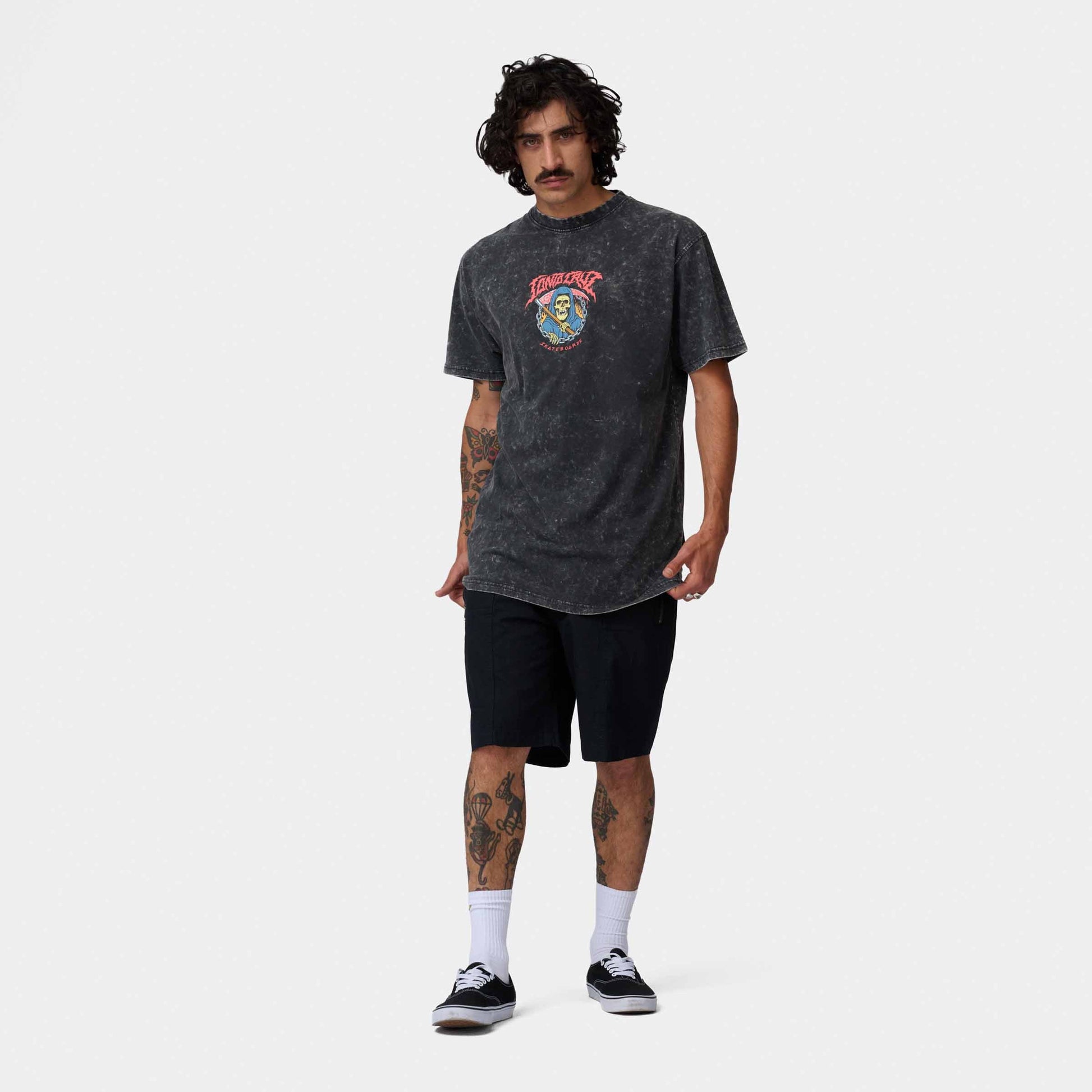 Santa Cruz Out Of Time Front T Shirt Black Acid Wash