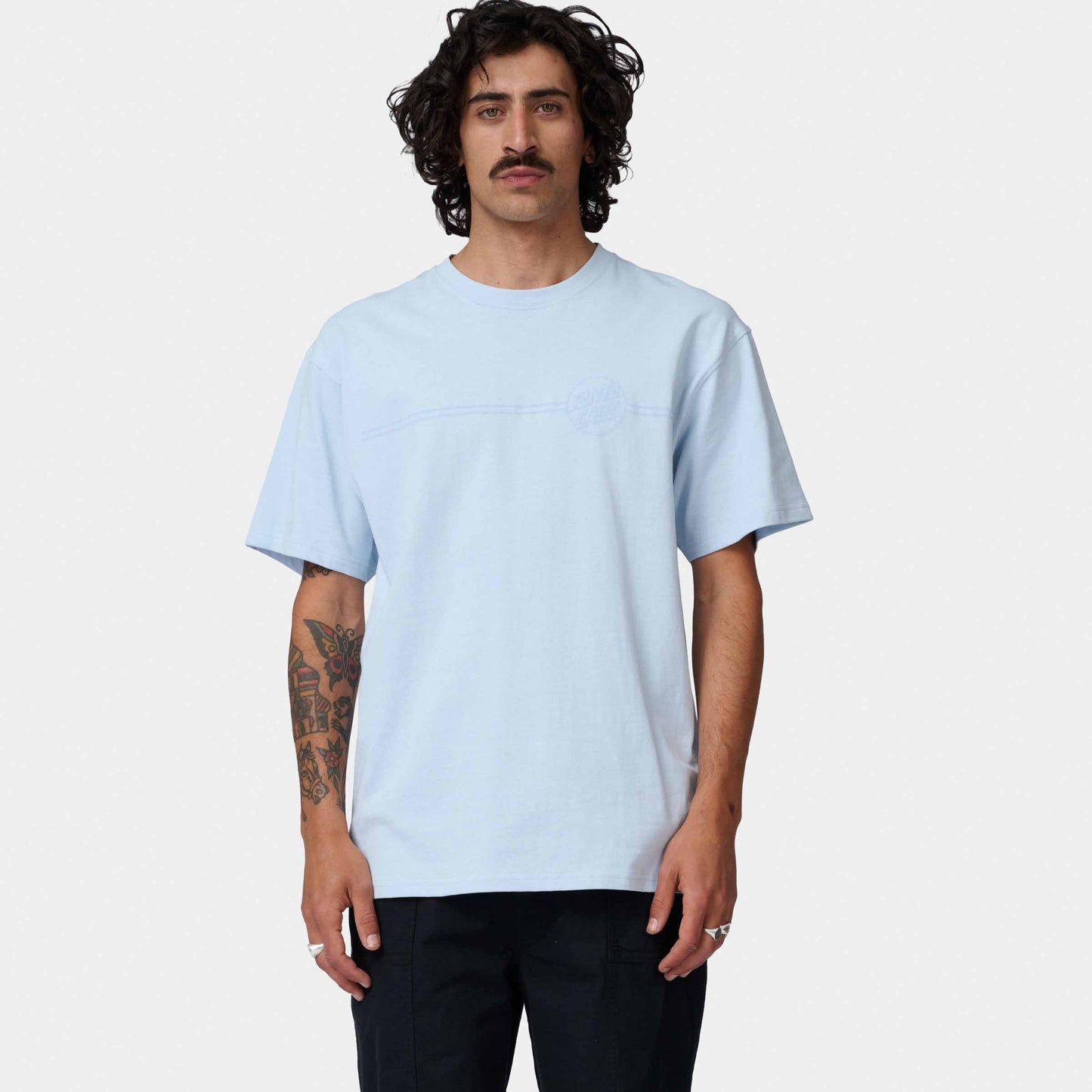 Santa Cruz Tonal Opus Dot Stripe T Shirt Fresh Blue