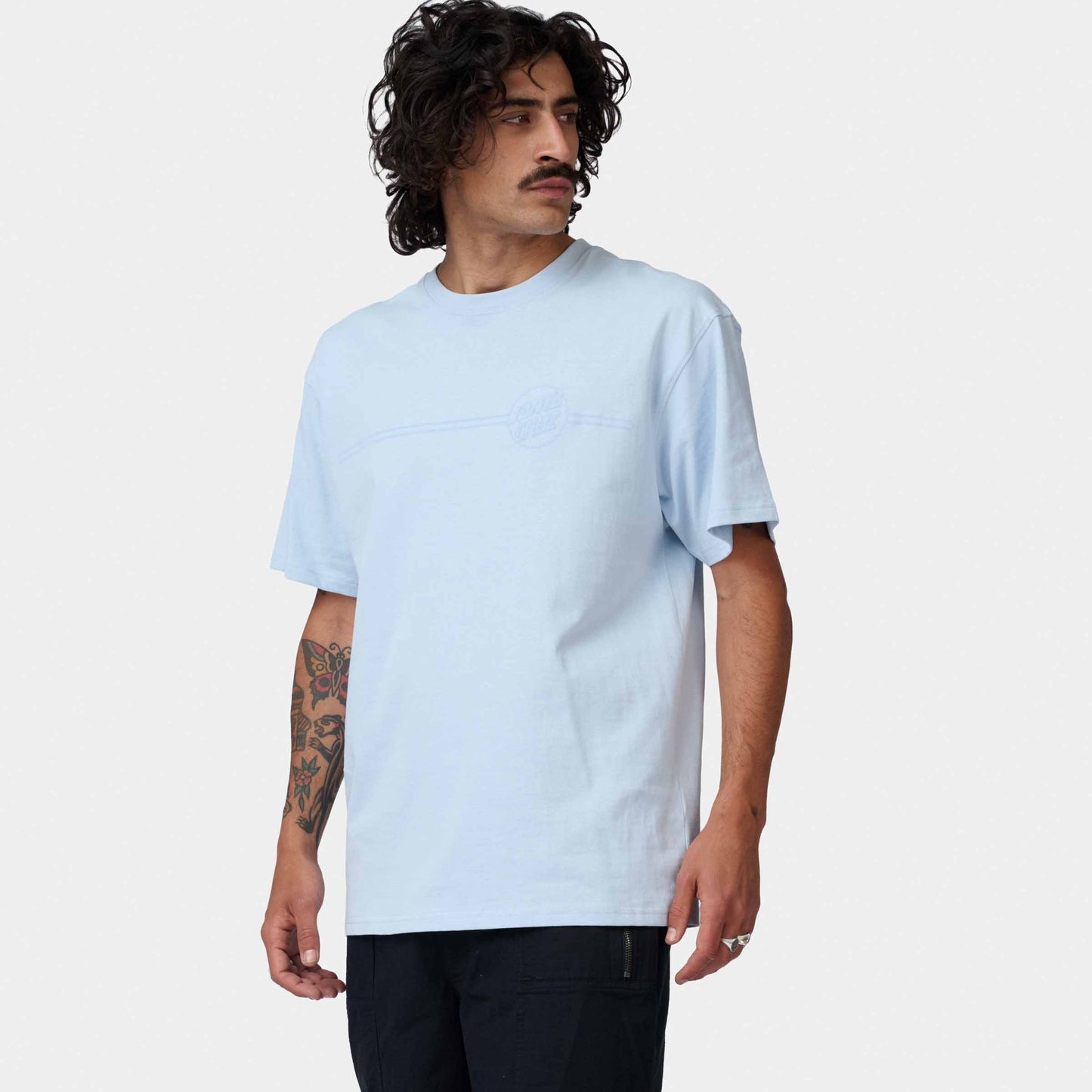 Santa Cruz Tonal Opus Dot Stripe T Shirt Fresh Blue