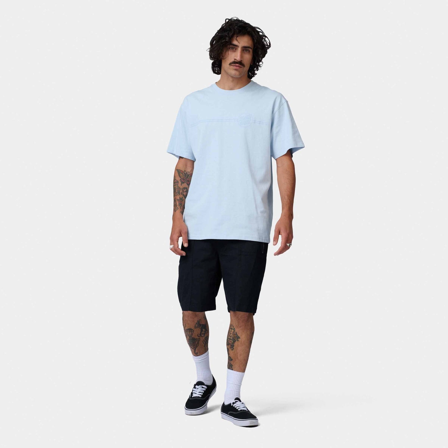 Santa Cruz Tonal Opus Dot Stripe T Shirt Fresh Blue