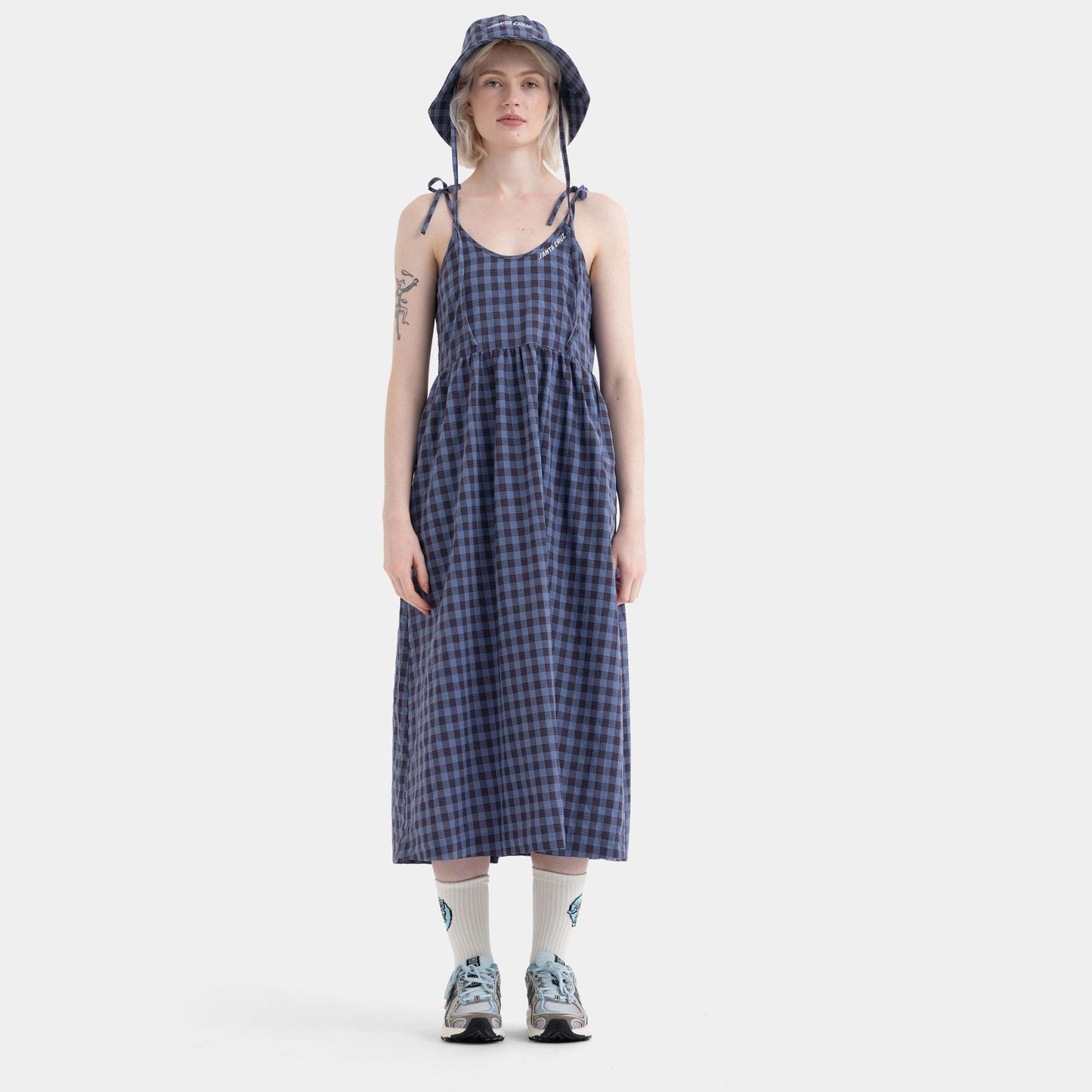 Santa Cruz Skateboards | Curved Strip Midi Dress Lavender Blue Check