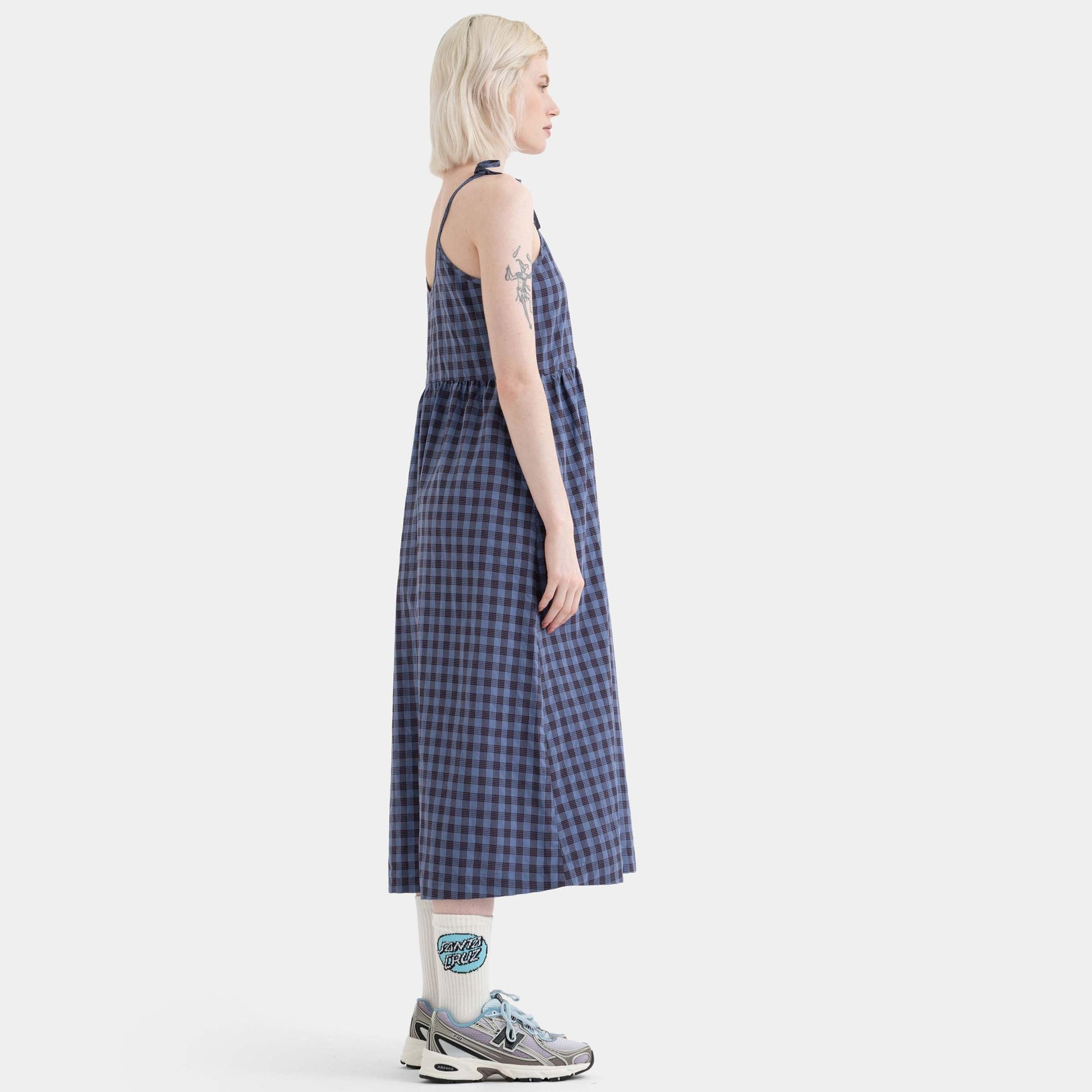 Santa Cruz Skateboards | Curved Strip Midi Dress Lavender Blue Check