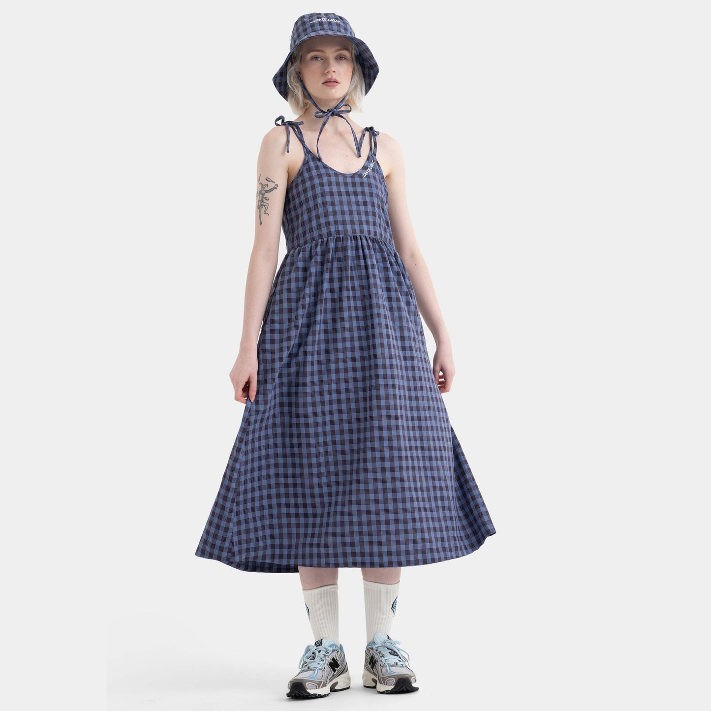 Santa Cruz Skateboards | Curved Strip Midi Dress Lavender Blue Check