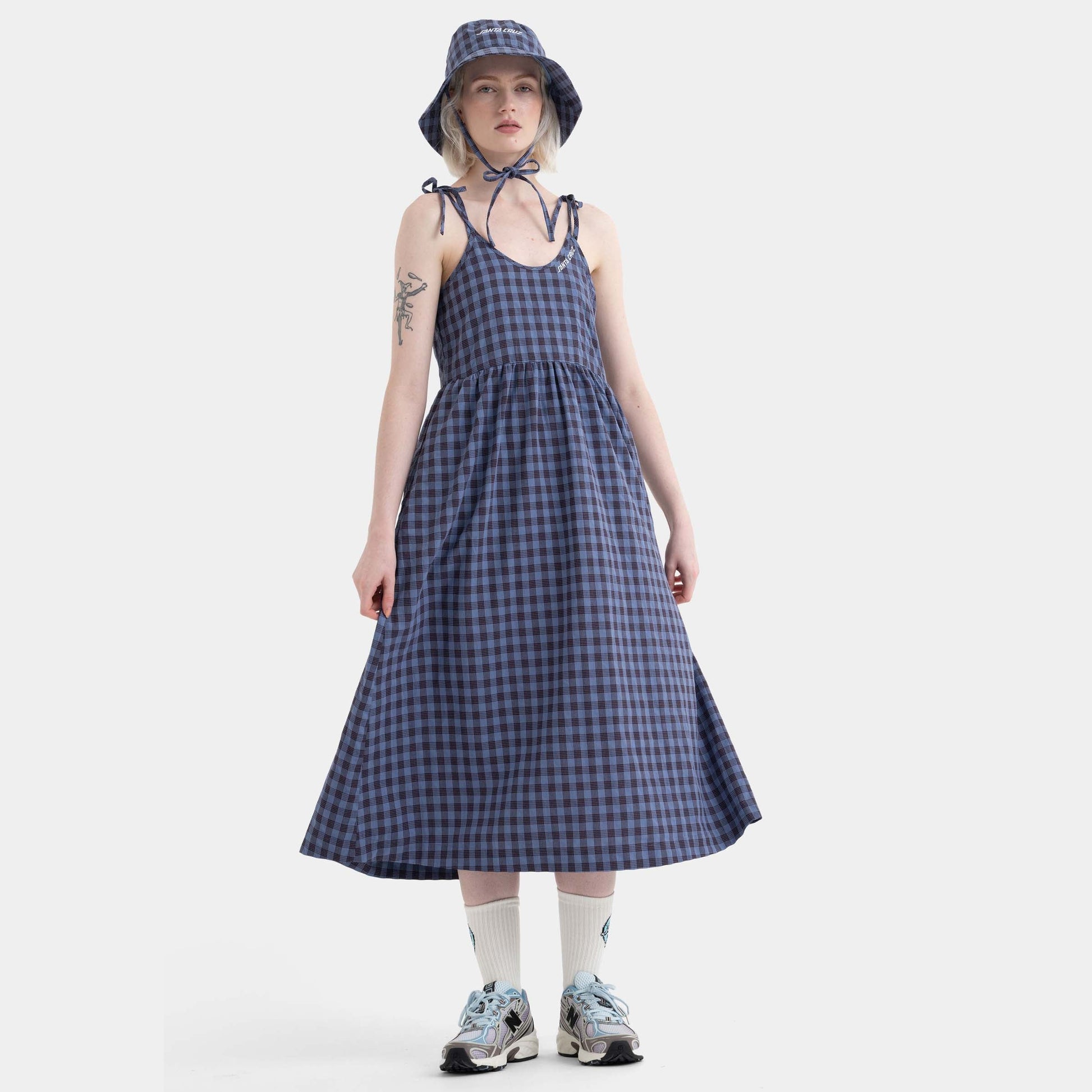 Santa Cruz Skateboards | Curved Strip Midi Dress Lavender Blue Check