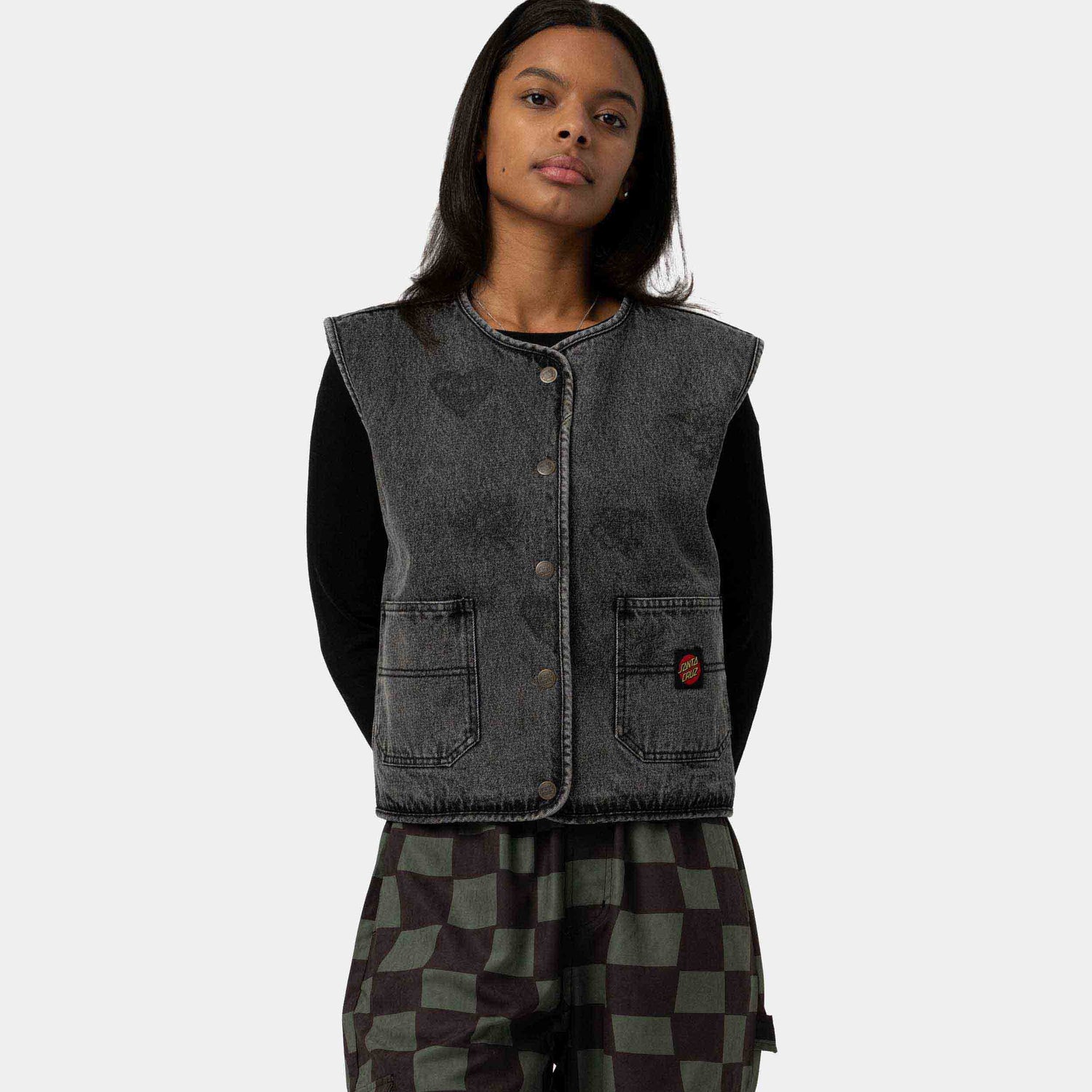 Santa Cruz Workers Reversible Vest Strange Mix Up Charcoal
