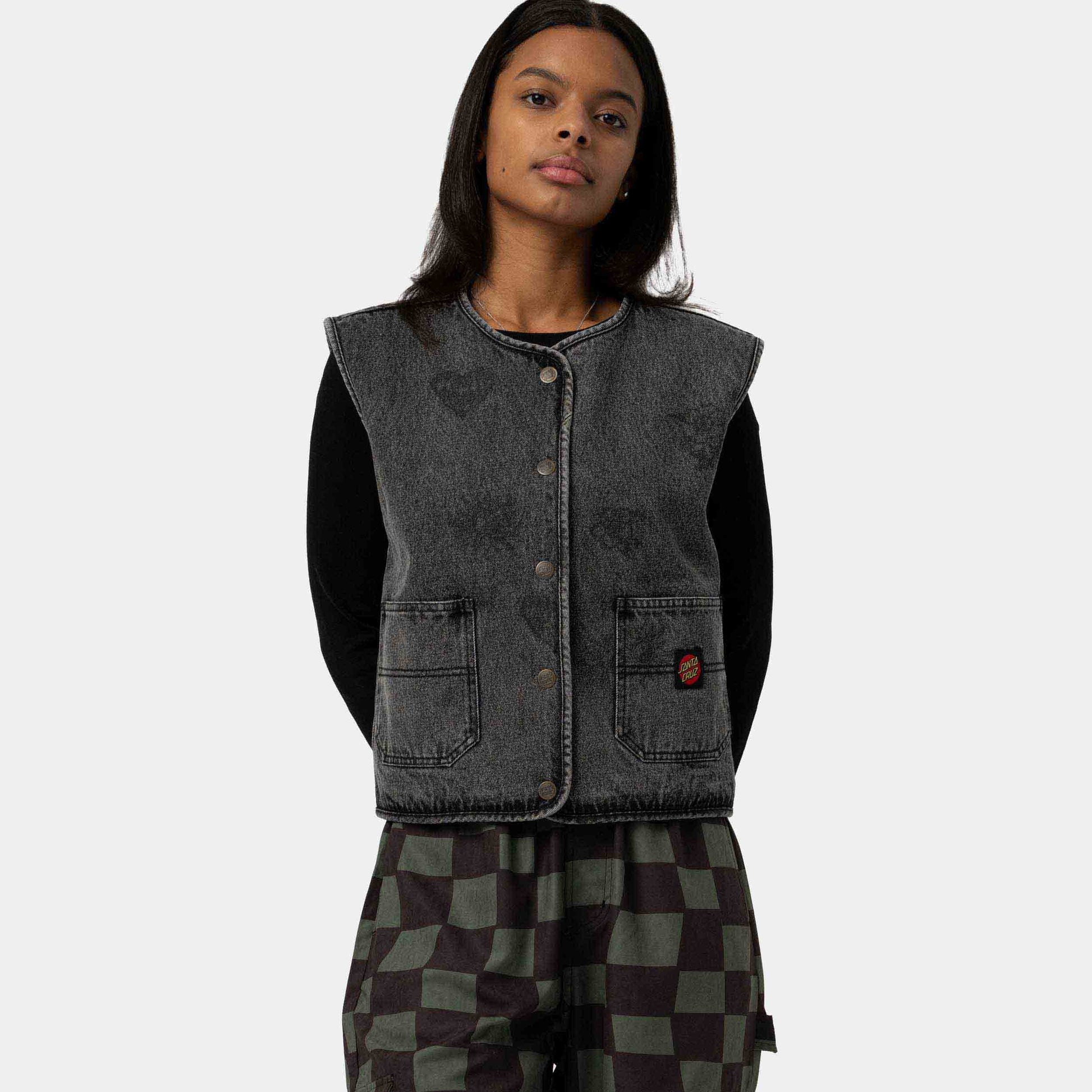 Santa Cruz Workers Reversible Vest Strange Mix Up Charcoal