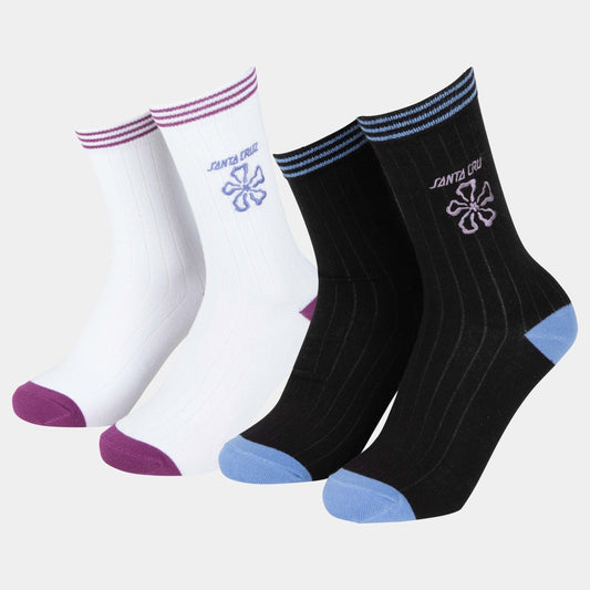 Santa Cruz | Flower Stripe Socks 2 Pack Black White
