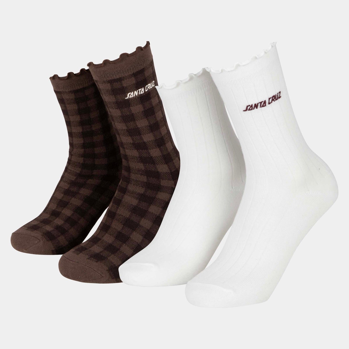 Santa Cruz | Strip Frill Socks 2 Pack Off White Brown Gingham