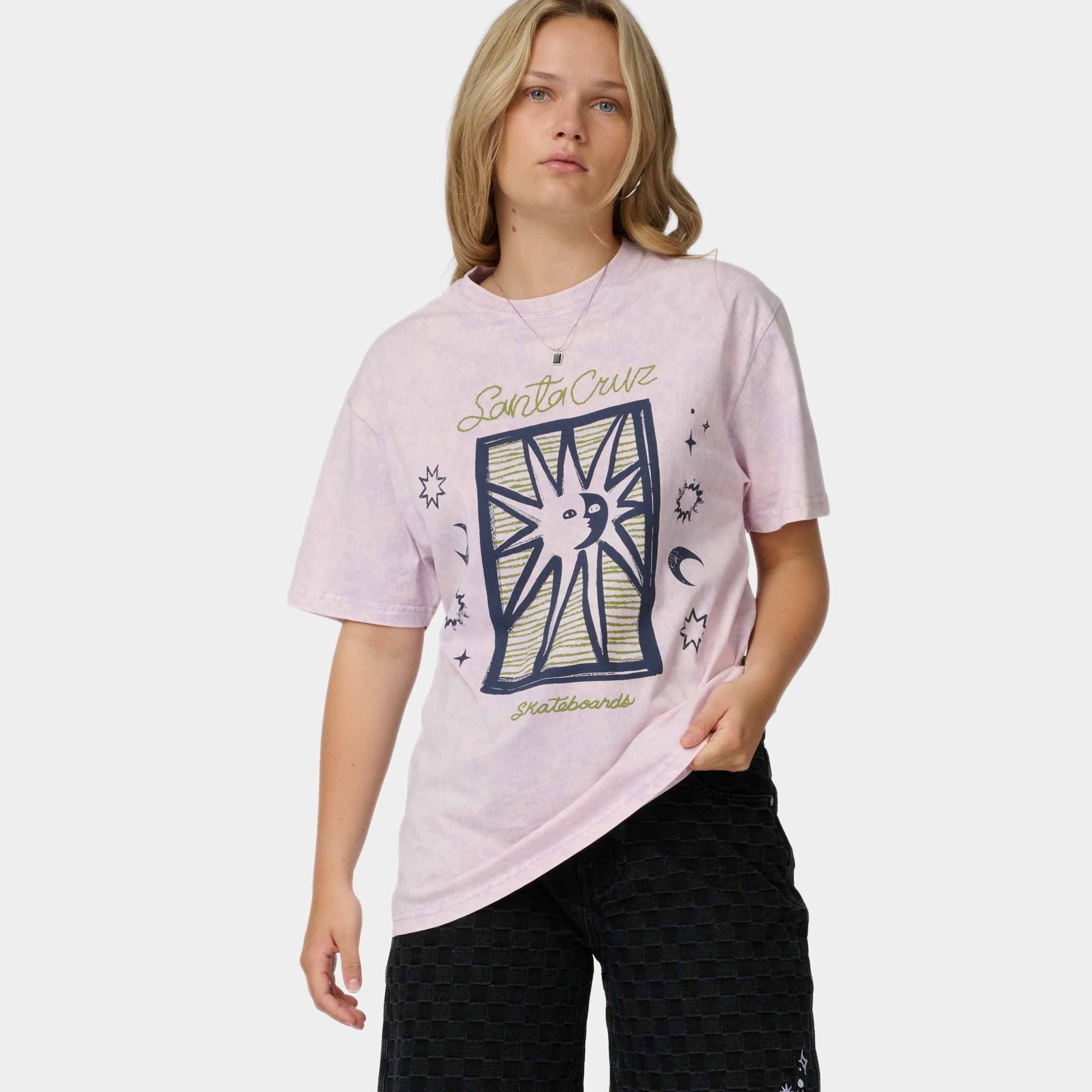 Santa Cruz Sun Stamp Script T Shirt Lilac Acid Wash