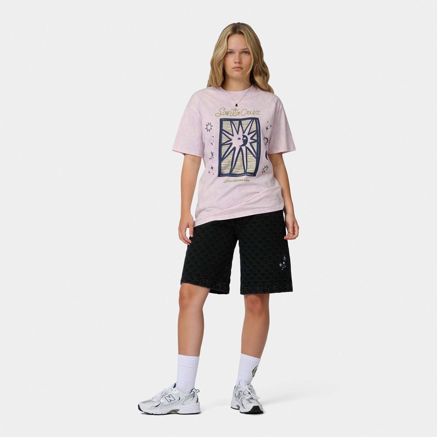 Santa Cruz Sun Stamp Script T Shirt Lilac Acid Wash