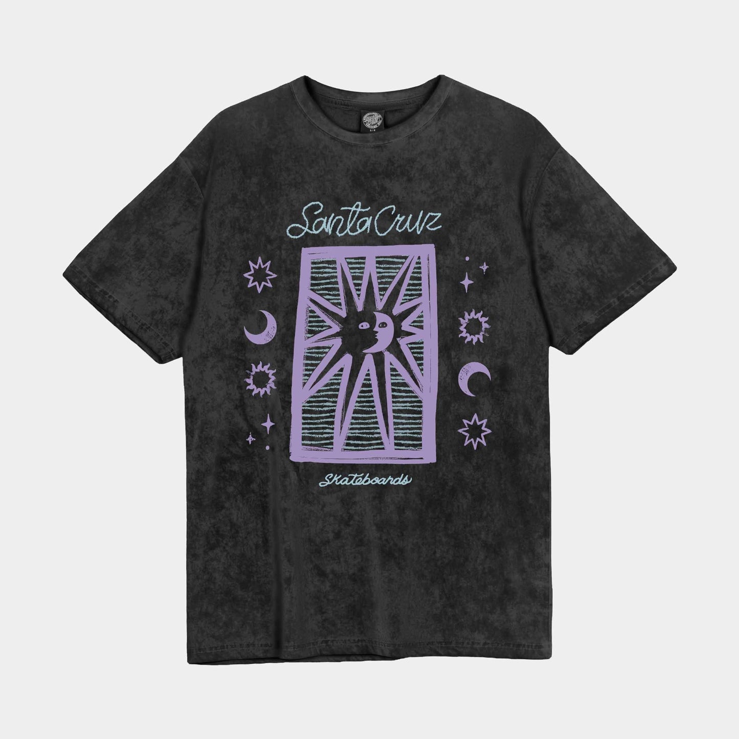 Santa Cruz Sun Stamp Script T Shirt Charcoal Acid Wash