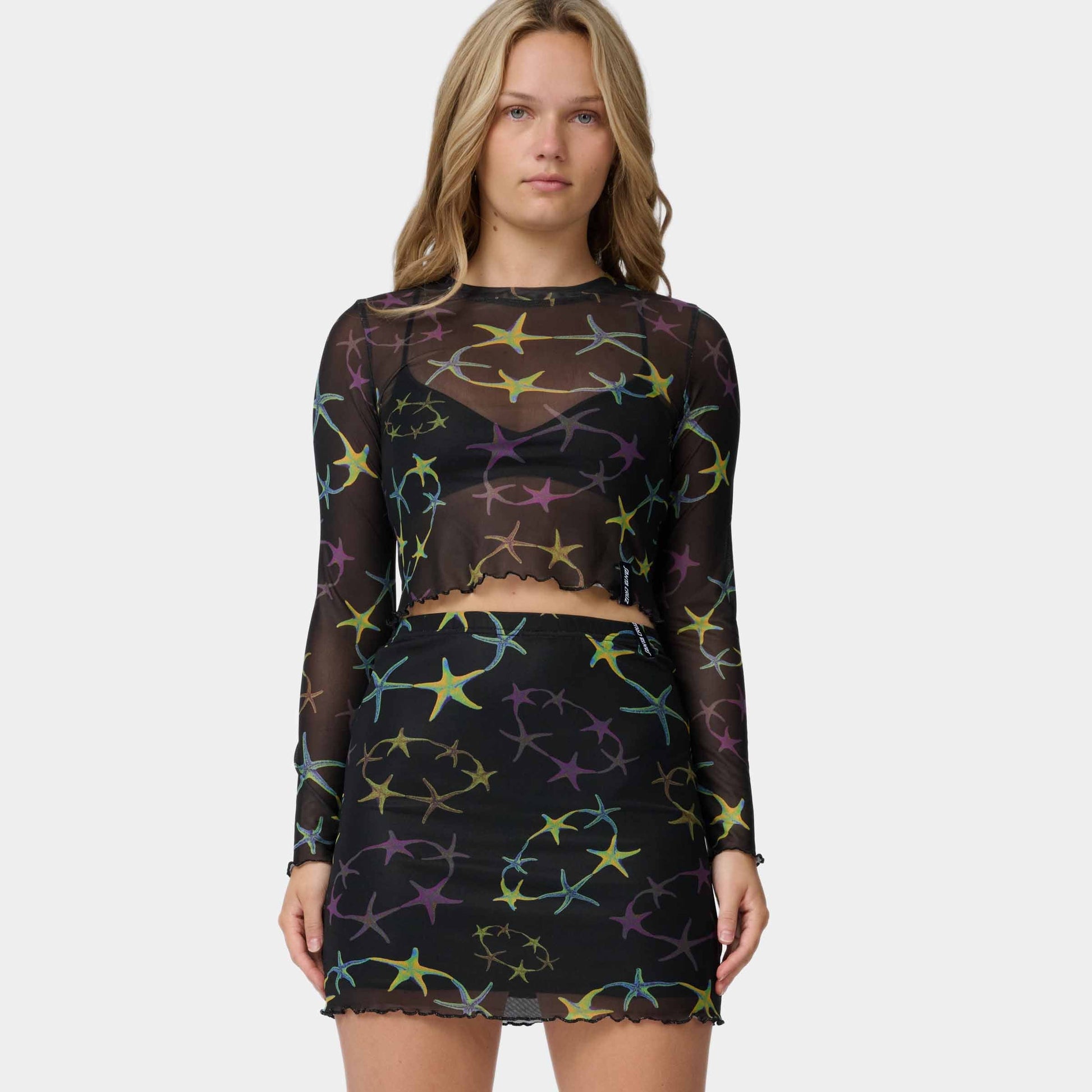 Santa Cruz Strip Digi Mesh Crop Long Sleeve Top Starfish Repeat