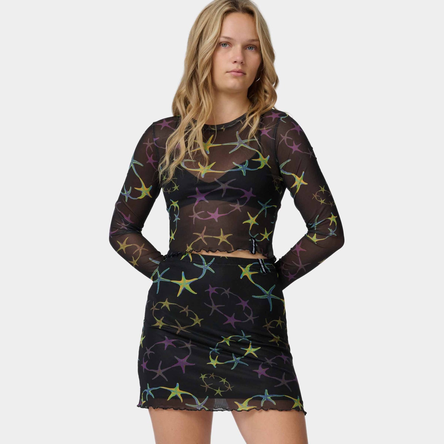 Santa Cruz Strip Digi Mesh Crop Long Sleeve Top Starfish Repeat