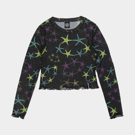 Santa Cruz Strip Digi Mesh Crop Long Sleeve Top Starfish Repeat