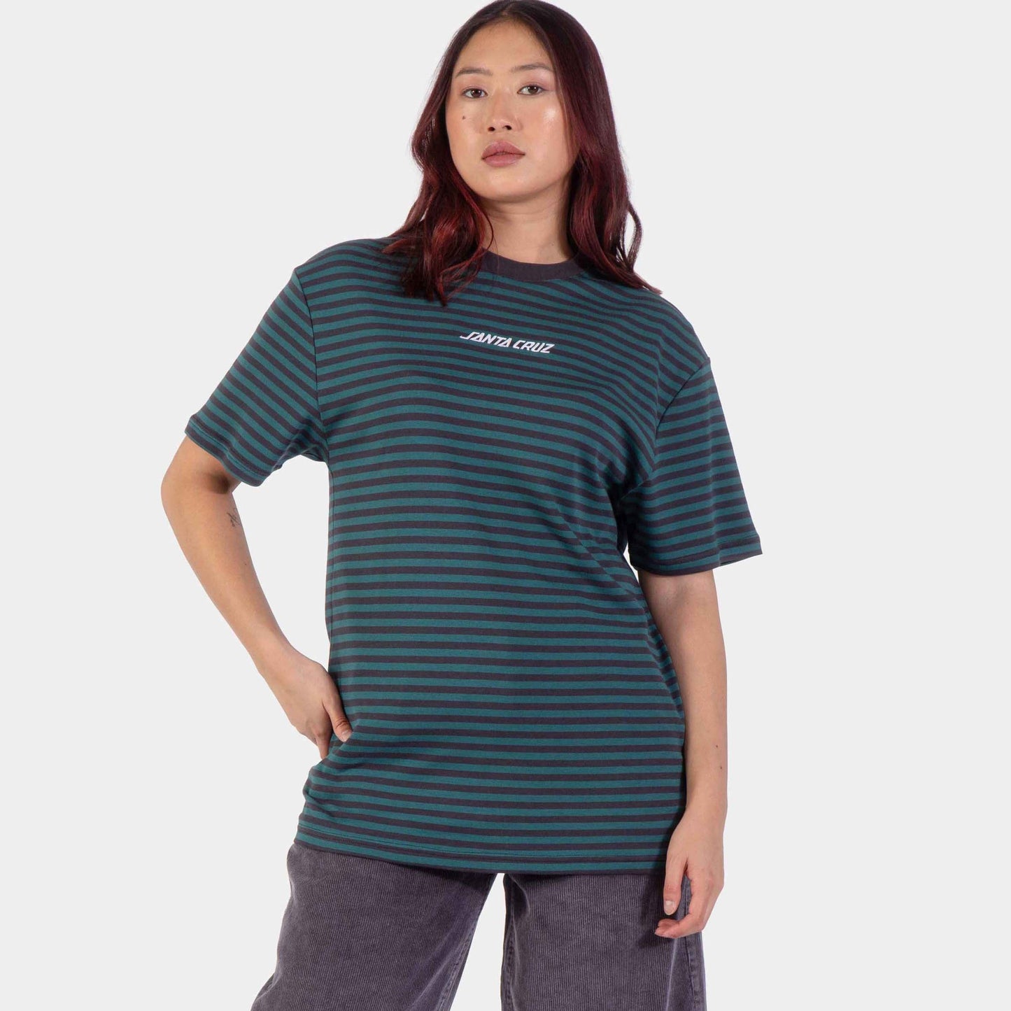 Santa Cruz | Strip Emb T Shirt Deep Sea Black Wash Stripe