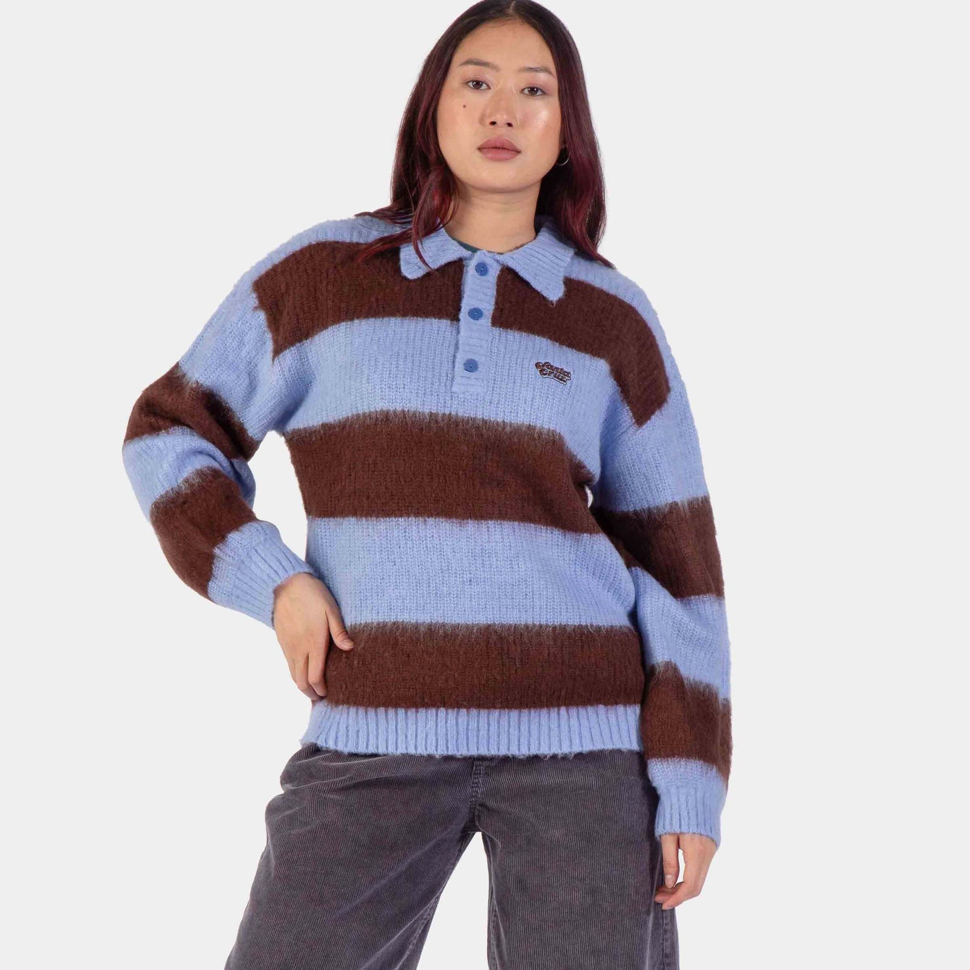 Santa Cruz | Groovy Stack Knit Polo Blue Brown Stripe
