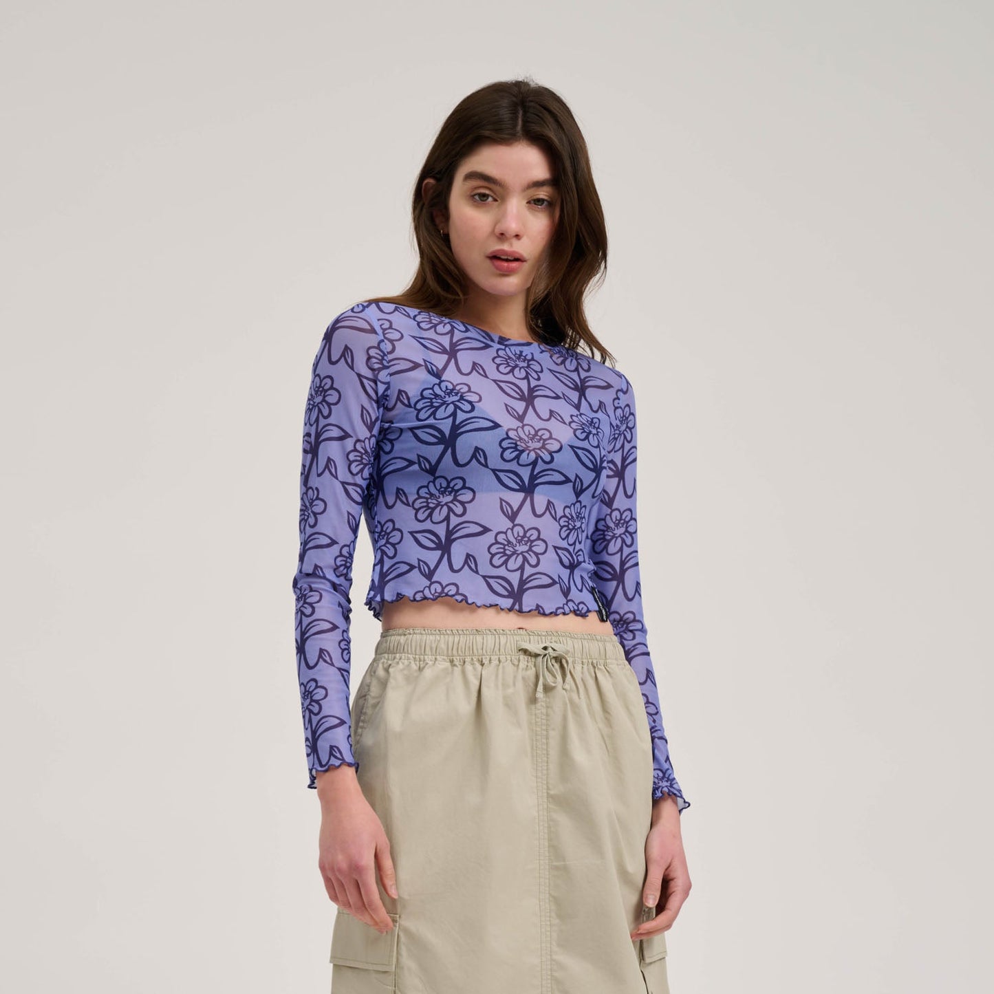 Delfino Flower Mesh Crop L/S