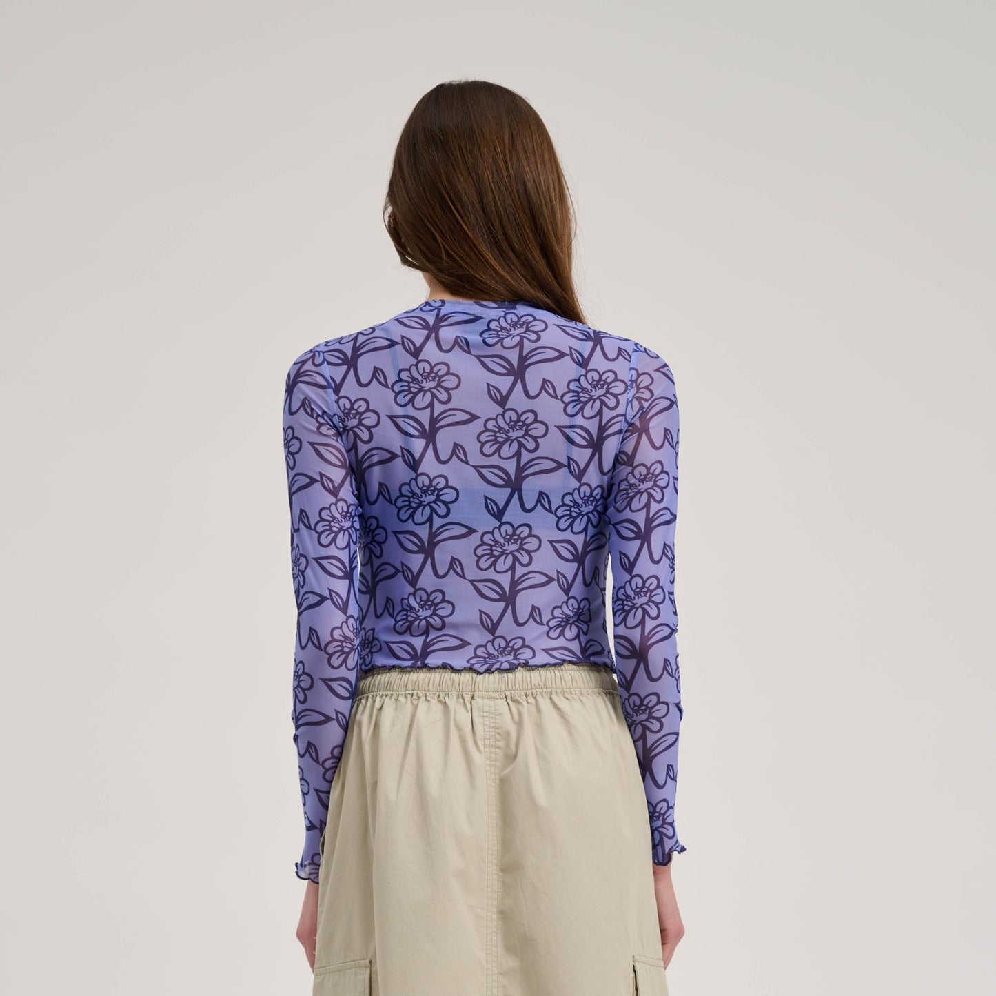 Delfino Flower Mesh Crop L/S