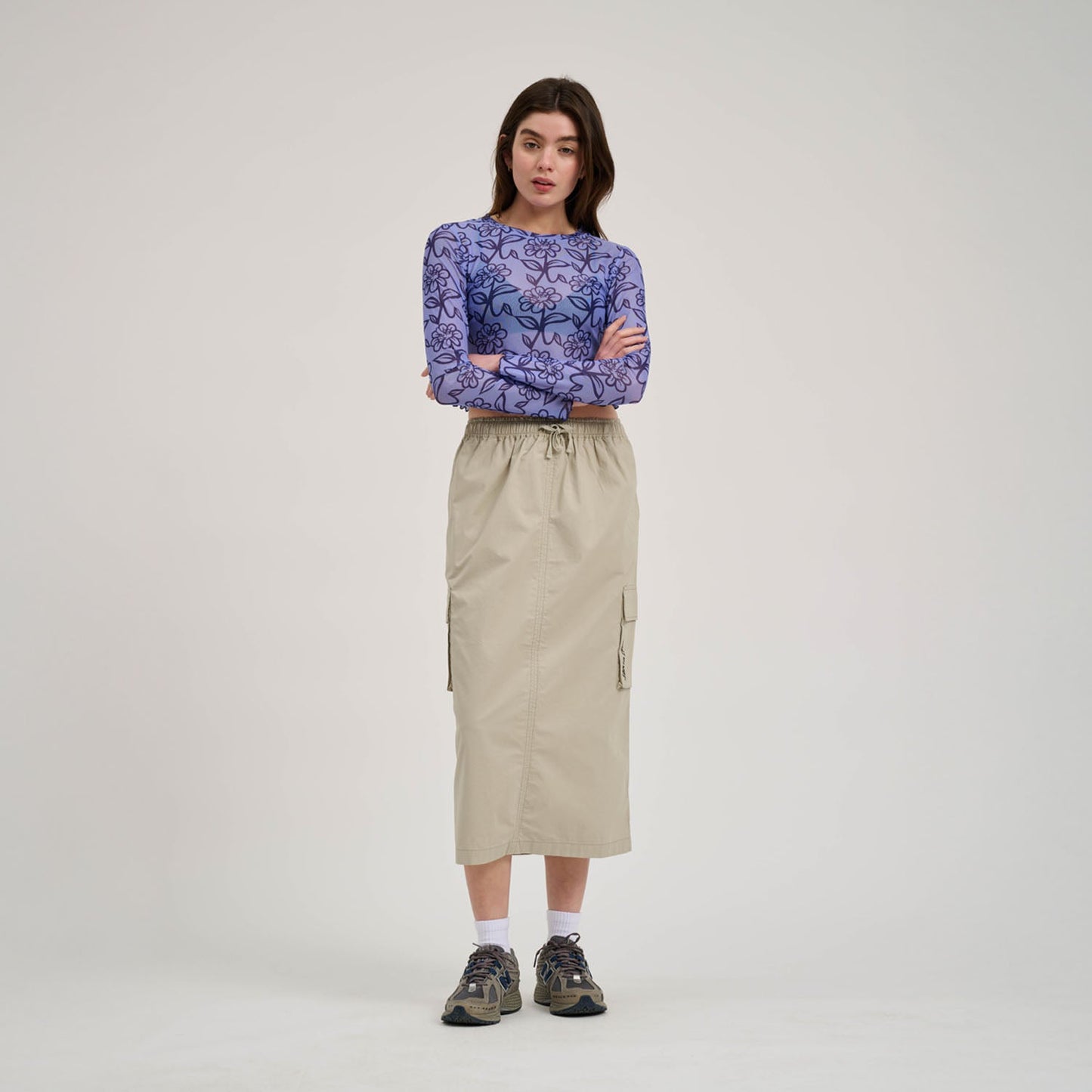 Delfino Flower Mesh Crop L/S